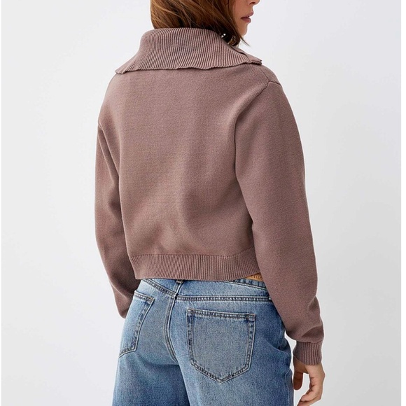 Brown taupe ribbed zip-collar sweater NWT - Picture 2 of 9